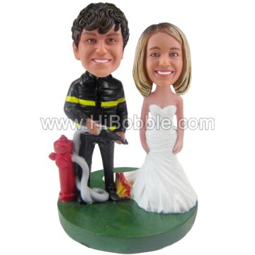 Firefighters wedding caketopper bobbleheads Custom Bobbleheads From Your Photos