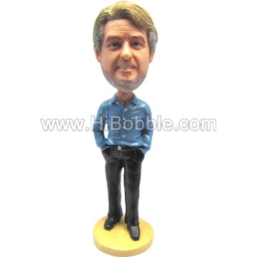 Casual Handsome Blue Shirt Custom Bobbleheads From Your Photos